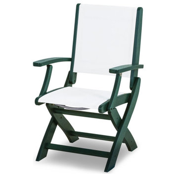 Polywood Coastal Folding Chair, Green/White Sling