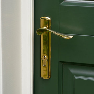 Coastal BLU PVD Stainless Polished Brass Hardware Specified as Part of Farmhouse