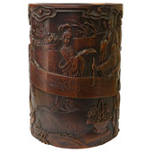 Chinese Bamboo Relief Scholars Motif Carving Brush Pen Holder Art ws2139S Chinese Bamboo Relief Scholars Motif Carving Brush Pen Holder Art ws2139S