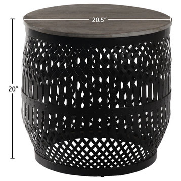 Kingston Mango and Metal Weave Eclectic Side Table