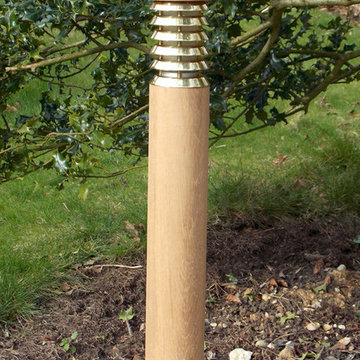 Tectona Wooden Path Light with Polished Brass Detail