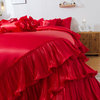 Red Rose Satin Ruffle Floral Romantic Victorian Comforter Bedding Set, Cal King