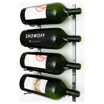 W Series Big Bottle Rack (wall mounted wine rack for large format bottles), Brushed Nickel