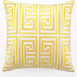 Trina Turk Acid Yellow Greek Key Embroidered Pillow - Decorative Pillows
