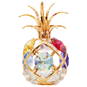 24K Gold Plated Mini Pineapple Ornament With Colored Crystals