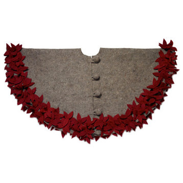 Overlapping flowers tree skirt- grey With maroon flowers-60" hand felted wool