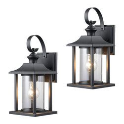 Designers Impressions - Textured Black Outdoor Patio Exterior Light Fixture, Set of 2 - Outdoor Wall Lights And Sconces