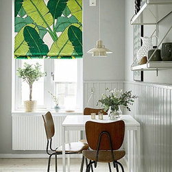Quick Fix Washable Roman Window Shades Flat Fold , Green Banana Leaves A - Roman Shades