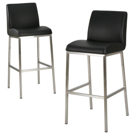 GDF Studio Jalen Black Leather Bar Stools, Set of 2