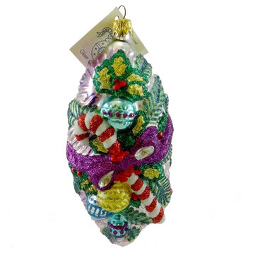 Larry Fraga Victorian Christmas Blown Glass Ornament Holly Ivy Candy Cane 5913B