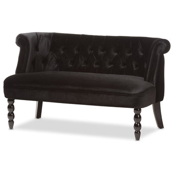 Flax Victorian Style Black Velvet Fabric Upholstered 2-seater Loveseat