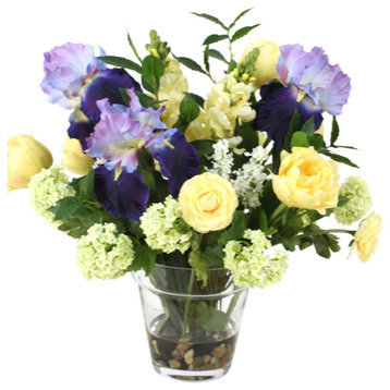 Waterlook® Blue, Ivory, Yellow, Green and Cream Mix in Glass Flower Pot Vase