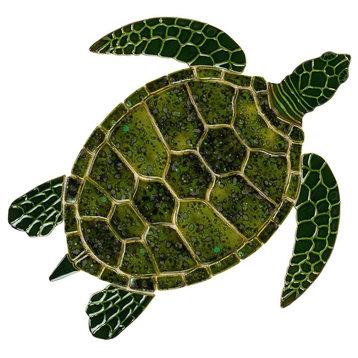 Sea Turtle Ceramic Swimming Pool Mosaic 22"x19", Green