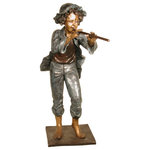 Bronze West Imports - Bronze Musician, Front Bronze Sculpture - The young musician bronze sculpture has exceptional detail in his facial expression, and is rendered beautifully with patina variations that provide depth and movement to this sculpture. This is a wonderful addition to your garden.