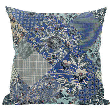 20" Blue Gray Floral Suede Throw Pillow