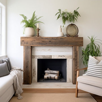 Wood Beam fireplace Mantels with Wooden Legs