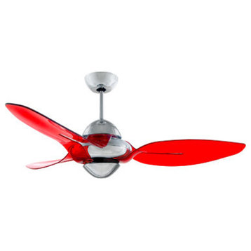 Vento Clover Indoor Chrome Ceiling Fan With 3 Translucent Red Blades, 54"