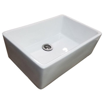 24" White Fireclay Farmhouse Apron Studio Bathroom Sink with Drain Kit