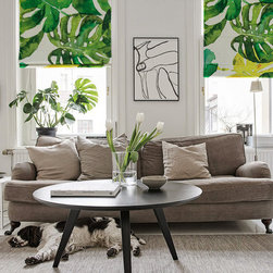 Quick Fix Washable Roman Window Shades Flat Fold , Watercolor Monstera - Roman Shades
