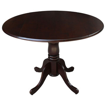 French Country Dining Table, Pedestal Base & Round Top With Drop Leaf, Espresso