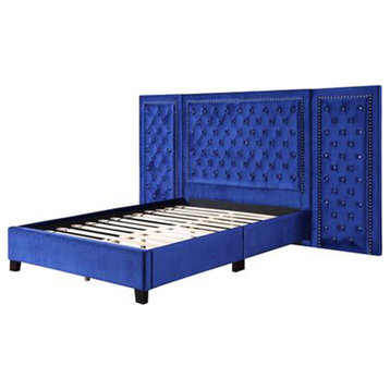 Frances Oversized Headboard Platform Bed, Blue Velvet, King