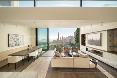 Living room - modern medium tone wood floor living room idea in San Francisco