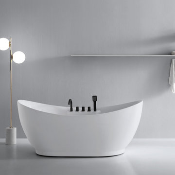71" LED Acrylic Oval Micro Jets Air Bubble Freestanding Bathtub in White
