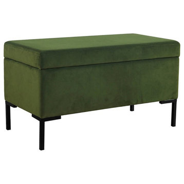 HomePop 17.5" Medium Modern Velvet Fabric Storage Bench with Metal Legs in Green