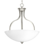 Progress Lighting - Laird Inverted Pendant - The Laird collection provides a contemporary complement to casual interiors popular in today's homes. Glass shades add distinction and provide pleasing illumination to any room, while scrolling arms create an airy effect. Uses (3) 100-watt medium bulbs (not included).