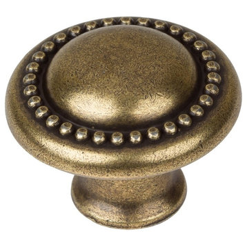 1-1/4" Round Beaded Cabinet Knob, Set of 10, Antique Brass