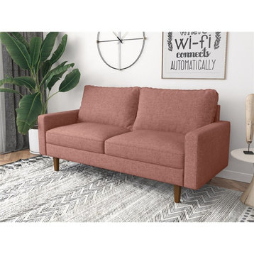 Pemberly Row Contemporary Linen Living Room Sofa in Pink Finish