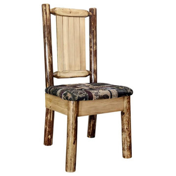 Montana Woodworks Glacier Country Pine Wood Side Chair with Bear Design in Brown