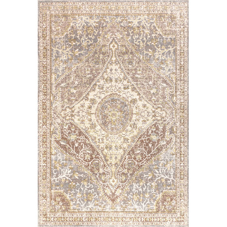 Petras Modern Ornate Medallion Area Rug, Gray/Brown, 8 X 10