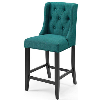 Tufted Counter Stool Chair, Fabric, Wood, Teal Blue, Modern, Bar Pub Cafe Bistro