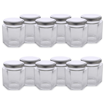 DII, Set of 12 Hexagon Jars With Silver Lids