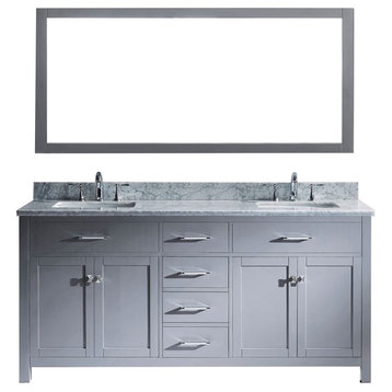 72" Double Bathroom Vanity, Gray, Square Sink, No Faucet