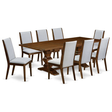 East West Furniture Lassale 9-piece Wood Dinette Table Set in Walnut