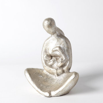 Seated Mother With Infant Sculpture, Silver Leaf