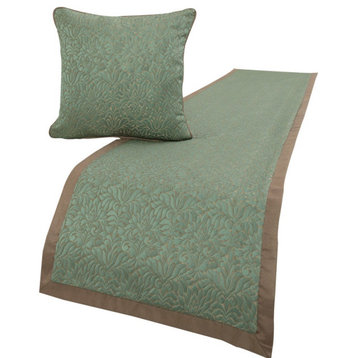Designer Blue Twin 53"x18" Bed Throws Runner & Pillow Case Damask, Arabella