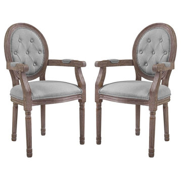 Country Farm Dining Chair Armchair, Set of 2, Fabric Wood, Light Gray