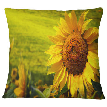 Tuscany Sunflowers On Green Floral Throw Pillow, 18"x18"