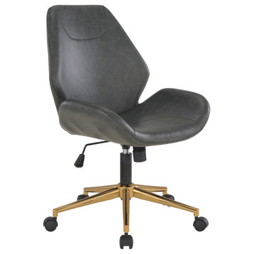Reseda Office Chair, Black Faux Leather With Gold Base