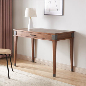 Leick Furniture 1-Drawer Solid Wood Home Office Desk Aged Barrel/Gunmetal Accent