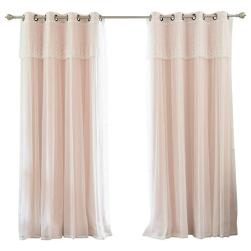 Tulle Sheer with Attached Valance & Solid Blackout Mix & Match, Dusty Pink, 52"x