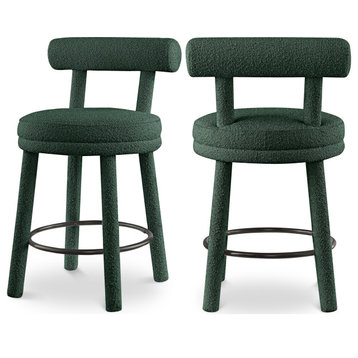 Parlor Boucle Fabric Upholstered Stool (Set of 2), Green