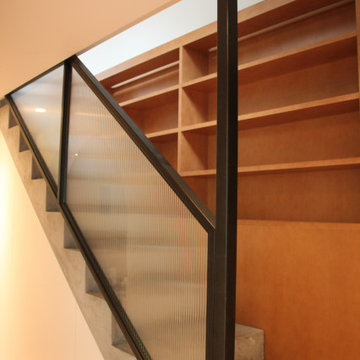 Glass and black metal railings