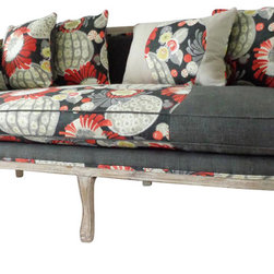 Grey Sofa/ lime washed/ sunburst designer fabric - Products