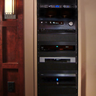 Arts and crafts home theater photo in Manchester