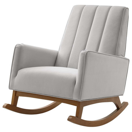 Accent Rocking Chair Armchair, Velvet, Gray, Modern, Lounge Hospitality