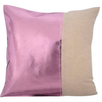 Pink Decorative Pillow Covers 24"x24" Faux Leather, Better Half Pink